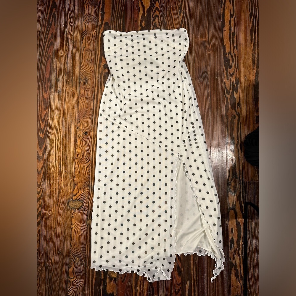 Urban Outfitters Strapless White Dress with Black Polka Dots